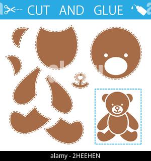 Parti di orsacchiotto da fare - vettore icona giocattolo in stile piatto isolato su sfondo bianco. Tagliare e incollare la carta di un orso. Illustrazione Vettoriale