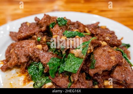 Clouse up shot di delizioso fegato di maiale fritto a Los Angeles Foto Stock