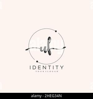 UF disegno a mano logo arte vettoriale di firma iniziale, matrimonio, moda, gioielleria, boutique, floreale e botanica con modello creativo per qualsiasi azienda Illustrazione Vettoriale
