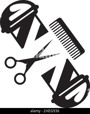 Barber Shop pole light, forbici e design con logo vettoriale a pettine Illustrazione Vettoriale