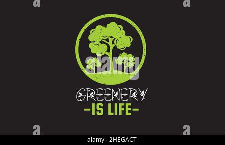 il verde è albero di vita in forma rotonda giardinaggio t-shirt monogramma testo modello vettoriale Illustrazione Vettoriale