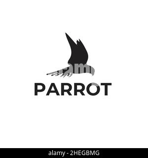 Flying nero pappagallo disegno del logo vettoriale Illustrazione Vettoriale