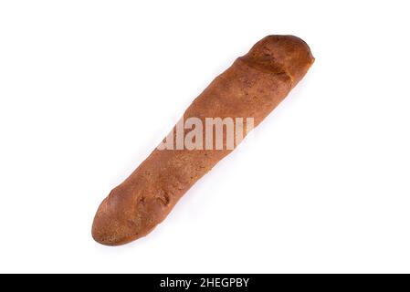 Baguette di farina di segale isolato su sfondo bianco, vista dall'alto. Foto Stock