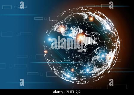 Concetto del mondo digitale e trasmissione dei dati attraverso internet, analisi dei dati, metaverse, big data, Business Global internet, rete globale Foto Stock