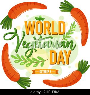 Logo World Vegetarian Day con illustrazione di verdure e frutta Illustrazione Vettoriale