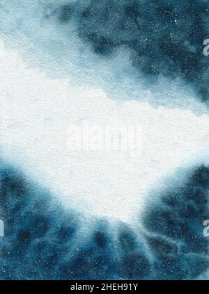 Night Sky acquerello astratto sfondo design con centro bianco, blu navy sfondo illustrazione per banner, poster, invito, web o packaging Foto Stock