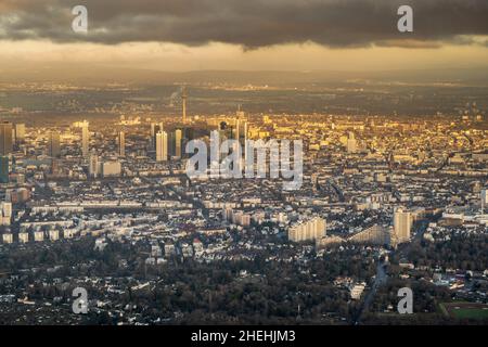 Alba vista aerea di Francoforte sul meno, Assia, Germania Foto Stock