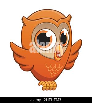 carino divertimento giovane bambino felice bambino felice personaggio owl cartoon con grandi occhi vettore isolato su sfondo bianco Illustrazione Vettoriale