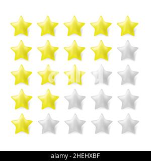 Valutazione di cinque stelle per il Web. Giallo oro e grigio Gradient Star con ombra. Concetto di feedback del cliente Illustrazione Vettoriale