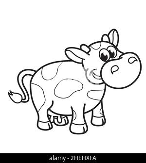 Carino sorridente mucca da fattoria cartoon per colorare la colorazione in vettore immagine libro isolato su sfondo bianco Illustrazione Vettoriale