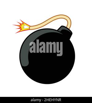 classico cartoon bomba nera bomba esplosiva dinamite con fuze illuminato simbolo vettore isolato su sfondo bianco Illustrazione Vettoriale