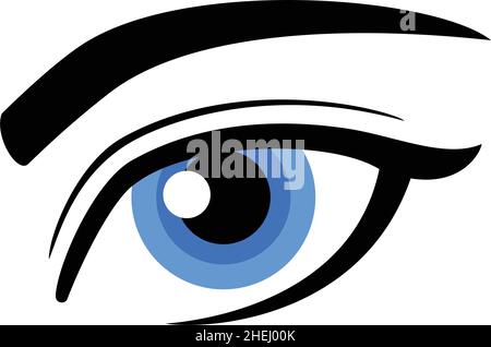semplice bella umana femmina blu occhio vettore illustrazione nero e bianco icona isolato su sfondo bianco Illustrazione Vettoriale