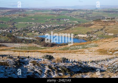 Leeming Reservoir, Near Oxenhope, Bradford, West Yorkshire, England, UK. Foto Stock