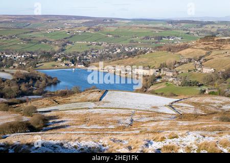 Leeming Reservoir, Near Oxenhope, Bradford, West Yorkshire, England, UK. Foto Stock