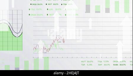 Immagine delle frecce sull'elaborazione dei dati finanziari Foto Stock