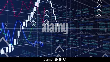 Immagine delle frecce sull'elaborazione dei dati finanziari Foto Stock