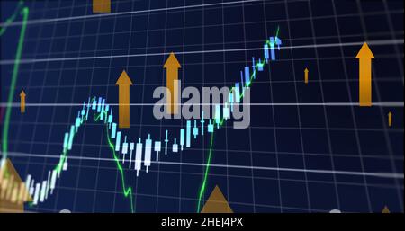 Immagine delle frecce sull'elaborazione dei dati finanziari Foto Stock