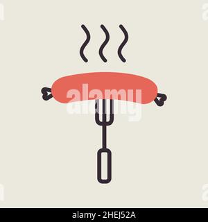 Icona vettore di salsiccia forchetta. Fast food segno. Simbolo grafico per la cottura di siti web e app design, logo, app, UI Illustrazione Vettoriale