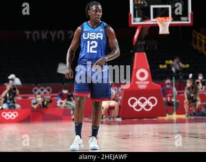 25th LUGLIO 2021 - SAITAMA, GIAPPONE: Jrue VACANZA degli Stati Uniti in azione durante il Men Basketball Prelinary Round Group Una partita tra la Francia Foto Stock