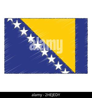 Bandiera disegnata a mano di Bosnia. Icona vettore stile doodle Illustrazione Vettoriale