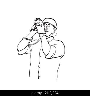 uomo di mezza lunghezza che prende immagine vettore disegnato a mano isolato su sfondo bianco art. Illustrazione Vettoriale