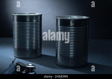 Helsinki / Finlandia - 10 GENNAIO 2022: Primo piano di due lattine metalliche su sfondo scuro. Foto Stock