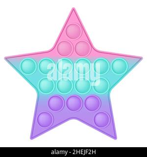 Popit figura star come un giocattolo in silicone alla moda per i fedgets. Giocattolo antistress addictive in colori pastello. Ansia bolla che sviluppa i giocattoli vibranti del pop it Illustrazione Vettoriale