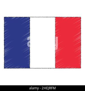 Bandiera disegnata a mano della Francia. Icona vettore stile doodle Illustrazione Vettoriale