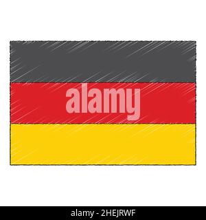 Bandiera disegnata a mano della Germania. Icona vettore stile doodle Illustrazione Vettoriale