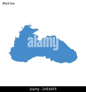 Mappa blu del Mar Nero, isolato vettore siilhouette mare su sfondo bianco Illustrazione Vettoriale