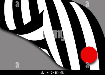 forma astratta a strisce in bianco e nero e un punto rosso Foto Stock