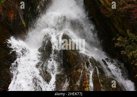 Südtirol, salute, benessere, Wasserfall, Dolomiten, Meran , Bozen, Tosendes wildes Wasser stürzt von dem Berg und den Felsen herunter Foto Stock