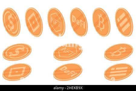 Set di icone per internet denaro. Simbolo di criptovaluta e moneta. Isometrico Illustrazione Vettoriale