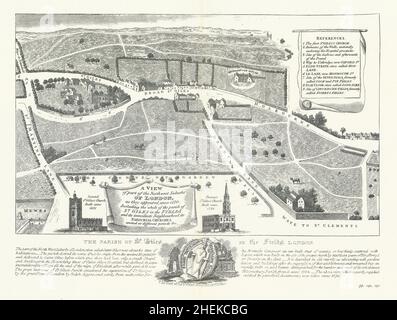 St Giles nei campi nel 1570 dopo Vertua/Agas. Mappa Drury Lane Holborn 1908 Foto Stock