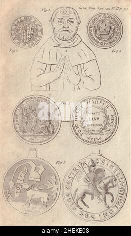 Figura di ottone, chiesa di St Peter & St Paul, Deddington, Banbury, Oxon 1795 stampa Foto Stock