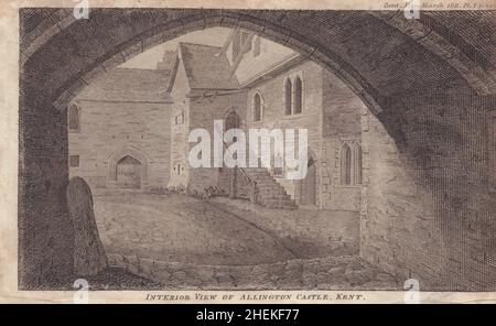 Vista interna del Castello di Allington nel Kent 1811 vecchia stampa Foto Stock