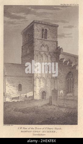 Vista della torre della chiesa di San Pietro, Barton-upon-Humber, Lincolnshire 1816 Foto Stock