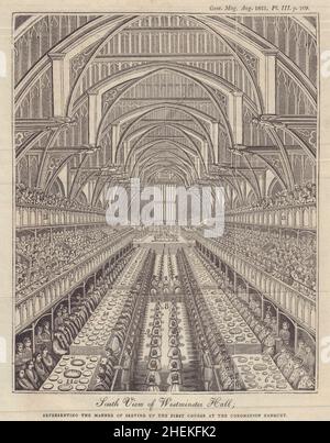 Westminster Hall George IV Coronation banchetto 1821, Londra 1821 vecchia stampa Foto Stock