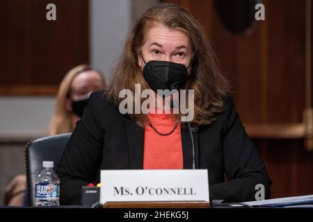 Washington, DC, Stati Uniti. 11th Jan 2022. Assistente Segretario HHS per la preparazione e la risposta Dawn o'Connell testimonia durante l’audizione del Senato della Commissione Salute, Istruzione, lavoro e pensioni sulla “risposta federale alla nuova variants COVID-19 a Capitol Hill a Washington, DC, USA, 11 gennaio 2022. Credit: Shawn Thew/Pool via CNP/dpa/Alamy Live News Foto Stock