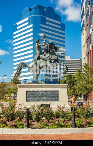 Statua di Andrew Jackson nel centro di Jacksonville, Florida, Stati Uniti Foto Stock