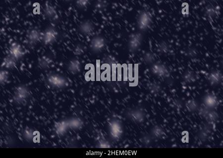 Trama di neve blu scuro su sfondo nero, nevicate per sovrapposizione Foto Stock