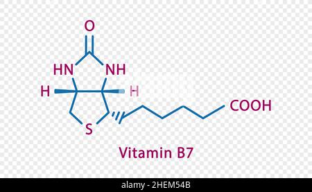 Vitamina B7 formula chimica. Vitamina B7 formula chimica strutturale isolata su sfondo trasparente. Illustrazione Vettoriale