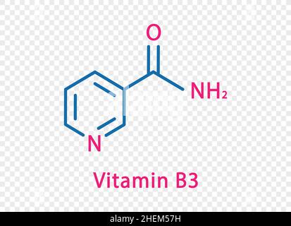 Vitamina B3 formula chimica. Vitamina B3 formula chimica strutturale isolata su sfondo trasparente. Illustrazione Vettoriale