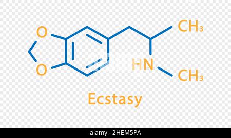 Formula chimica ecstasy. Formula chimica strutturale ecstasy isolata su sfondo trasparente. Illustrazione Vettoriale