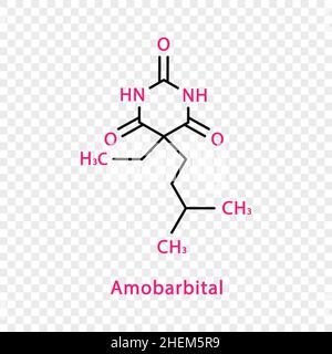 Formula chimica amobarbitale. Formula chimica strutturale amobarbitale isolata su sfondo trasparente. Illustrazione Vettoriale