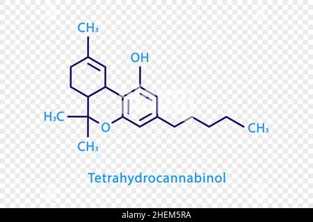 Tetraidrocannabinolo formula chimica. Tetraidrocannabinolo formula chimica strutturale isolata su sfondo trasparente. Illustrazione Vettoriale