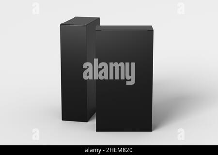 Confezione regalo: Due scatole nere alte e larghe su sfondo bianco. Visualizza sopra Foto Stock