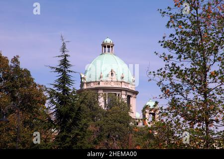 parlamento serbo a Belgrado, Serbia. Belgrado è la più grande città dell'Europa sudorientale. Foto Stock