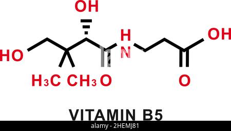 Vitamina B5 formula chimica. Struttura molecolare chimica della vitamina B5. Illustrazione vettoriale Illustrazione Vettoriale