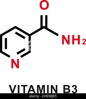 Vitamina B3 formula chimica. Struttura molecolare chimica della vitamina B3. Illustrazione vettoriale Illustrazione Vettoriale